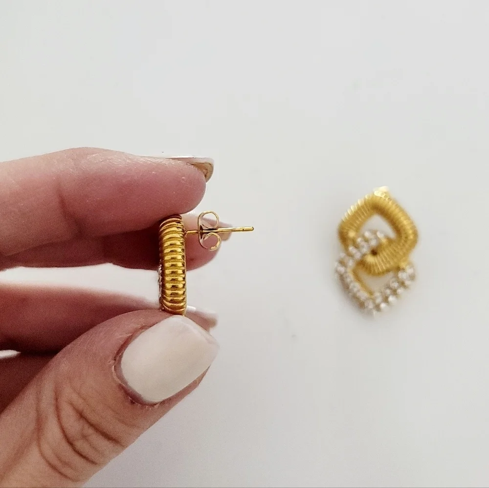 Stainless steel gold tone geometric crystal earrings new